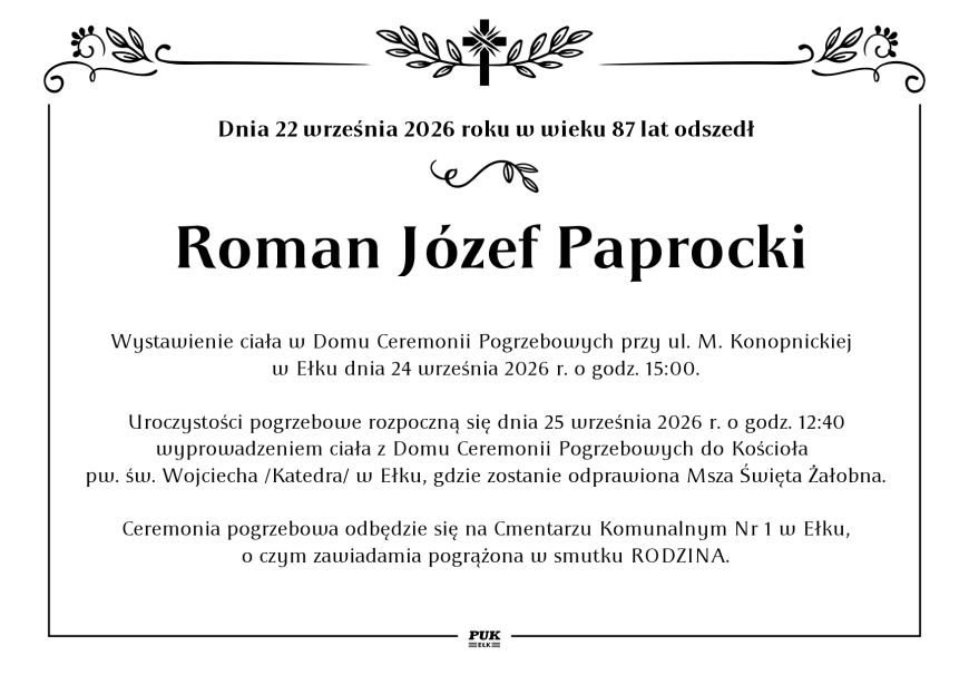 Roman Józef Paprocki - nekrolog